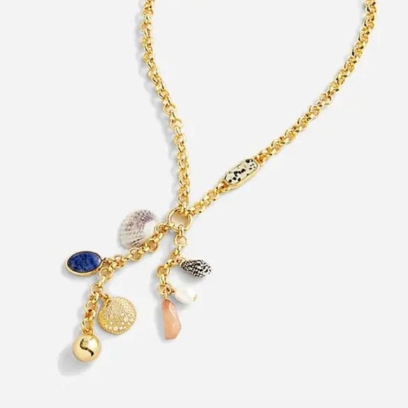 J. Crew Gold Plated Mixed-Stone Charm Necklace - Picture 1 of 12